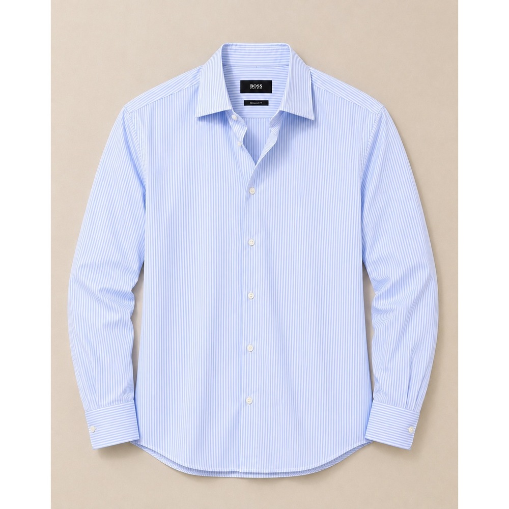 BOSS Hugo Boss Mens Dress Shirt 16 36/37 Blue Stripe Enzo Regular Fit Cotton
